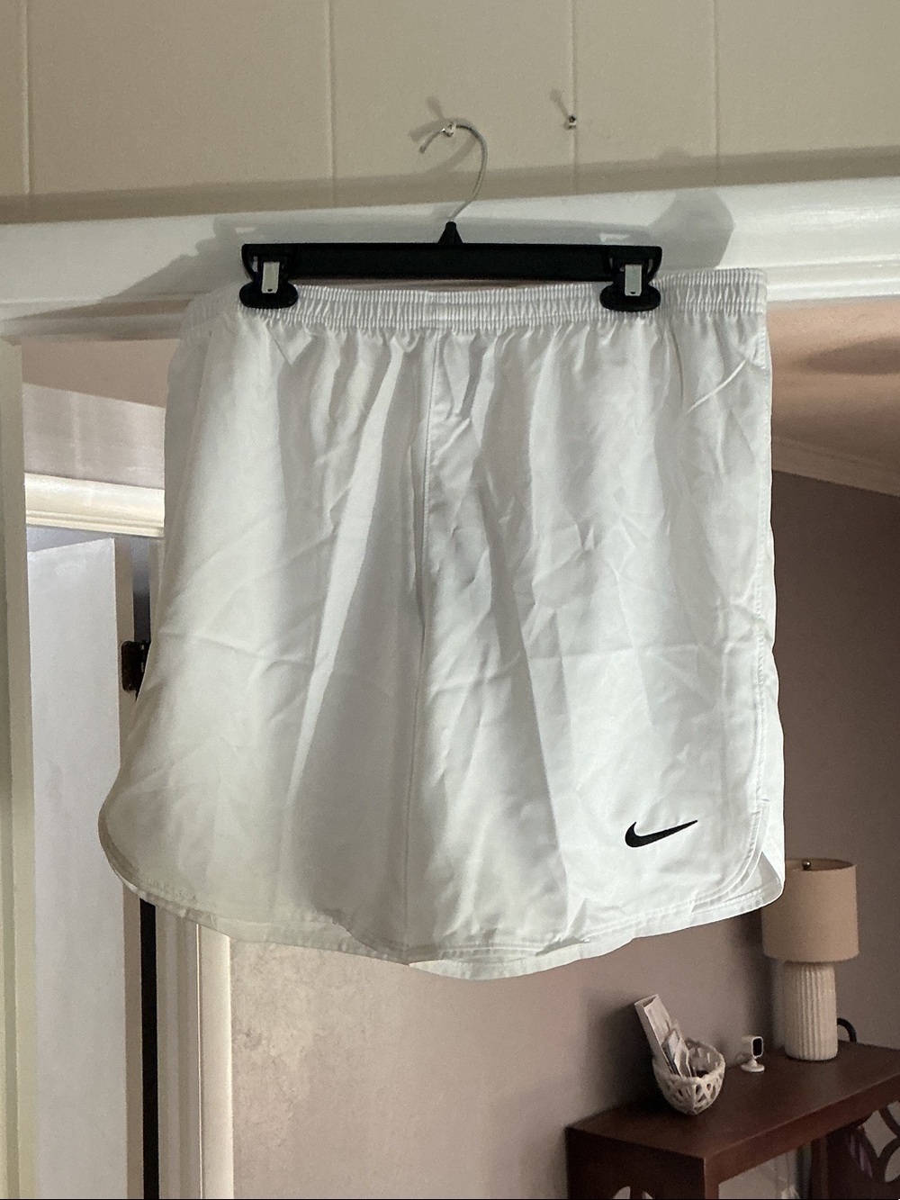 Nike Men’s White Athletic Shorts with Black Swoosh